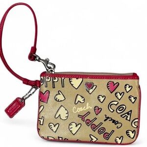Coach Poppy Graffiti Heart Doodle Print Wristlet NWOT